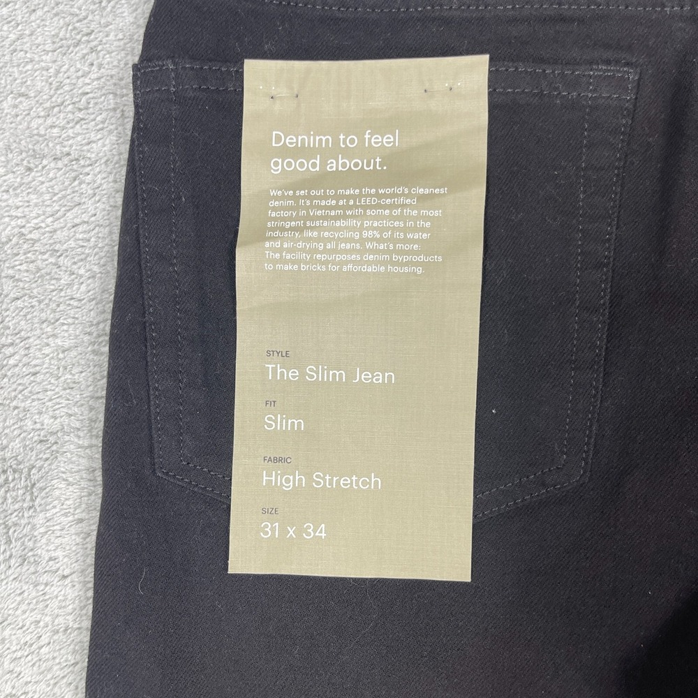 Everlane Uniform Jeans Mens 31x34 Black CottonStraight Stretch 4-Way Slim Fit - Picture 6 of 11